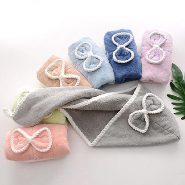 Quality Bowknot Microfiber Head Hair Towel Wrap With Button 25x65cm for sale