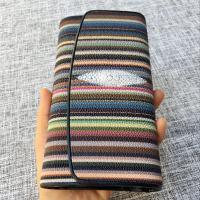 China Stripe Designer Authentic Stingray Skin Women's Long Clutch Wallet Genuine Leather Female Purse Lady Large Card Holders factory
