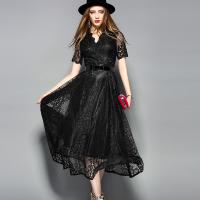China Black wholesale Belted Lace Dress for Women Clothing with zipper factory