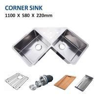 China Double Bowl Undermount Corner Kitchen Sinks Stainless Steel 110x58 for sale