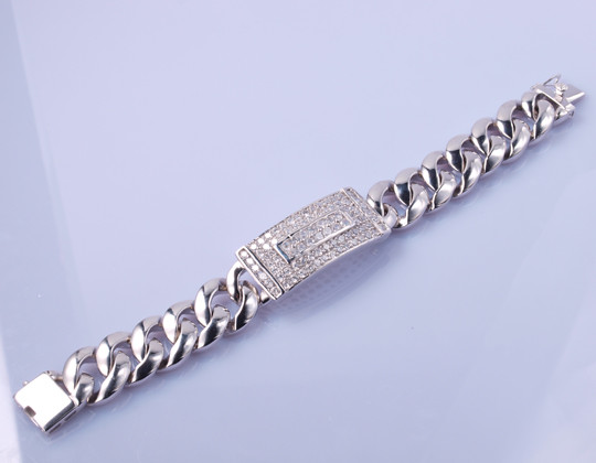 Quality 96.25 Grams 925 Silver CZ Bracelet 19cm Matching Magnetic Bracelets For Couples for sale