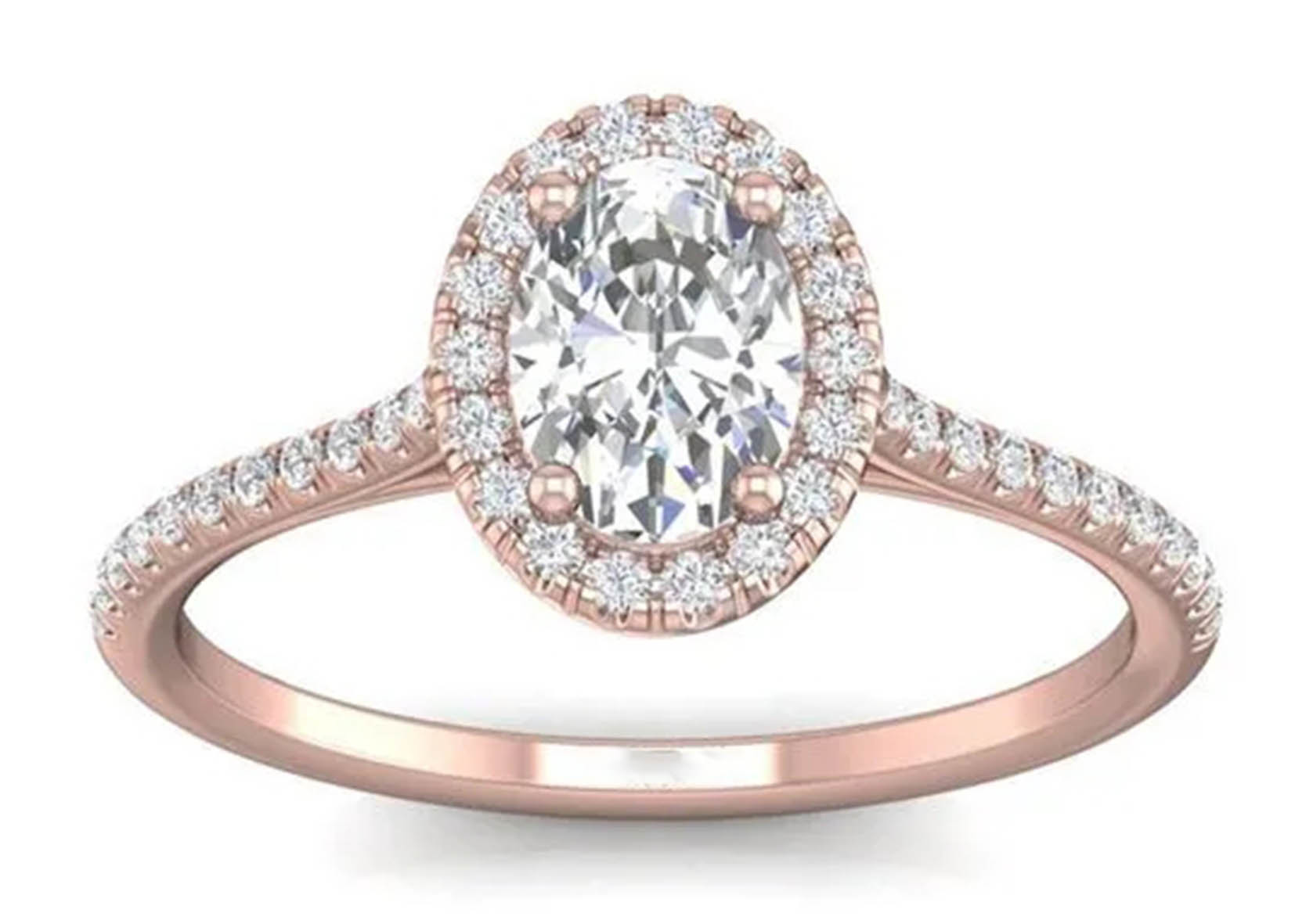 China Oval Shaped 18K Rose Gold Ring , 0.50Ct Diamond Engagement Ring 6.37x4.46x2.79mm for sale