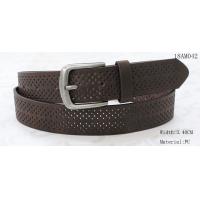 China Punching Patterns Brown Leather Belt , 3.40cm Width Antic Silver Buckle Brown Belts For Jeans factory