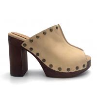 Quality Medium Width Block Mule Heel , Leather Lining Ladies Slip On Heels for sale