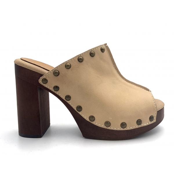 Quality Medium Width Block Mule Heel , Leather Lining Ladies Slip On Heels for sale