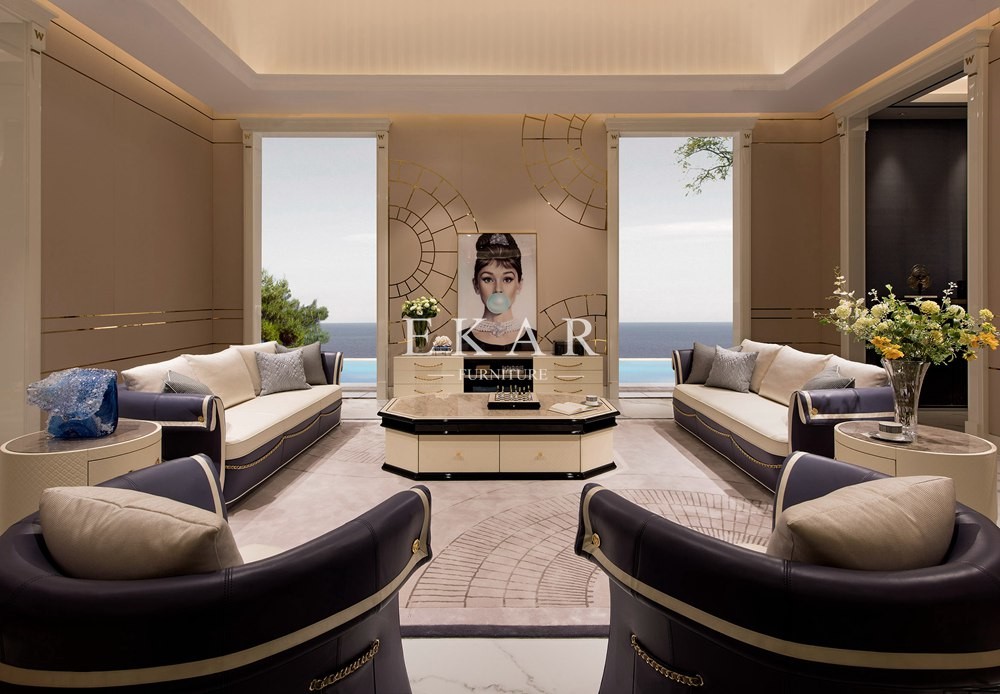 China Elegant Leather Modern Sofa Set Design Living Room Furniture Set factory