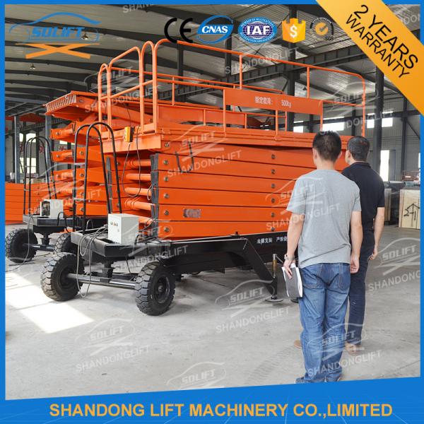 Quality Hydraulic Electric Mobile Platform Lift Mobile Scissor Lift Table Pull type for sale