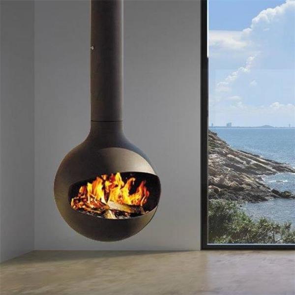 Quality Ceiling Mounted Real Fire Hanging Suspended Stove Wood Burning Steel Fireplace for sale