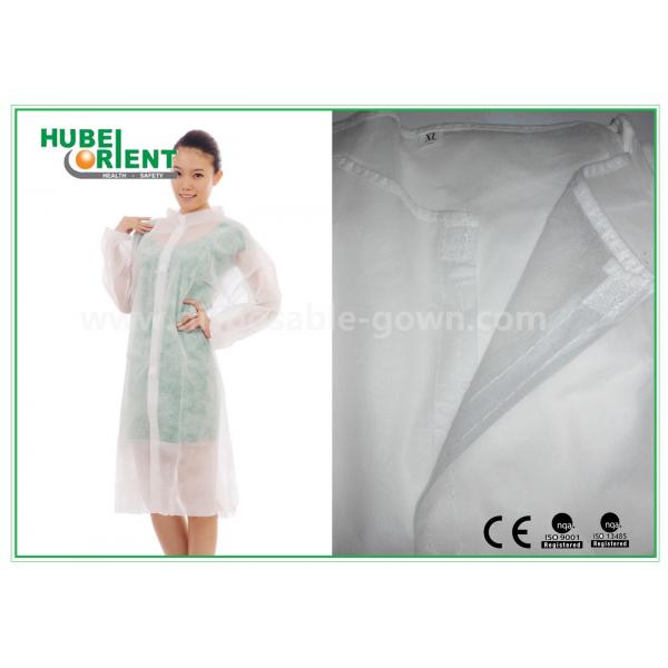 Quality Economical SMS/Non-Woven Disposable Lab Coats With Knitted Collar And Velcro for sale