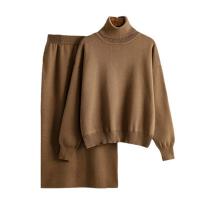 China Women s Sweaters Regular Fit Free Shipping Available Now New Solid Color High Neck Sweater Half body Wrap Hip Skirt Set factory