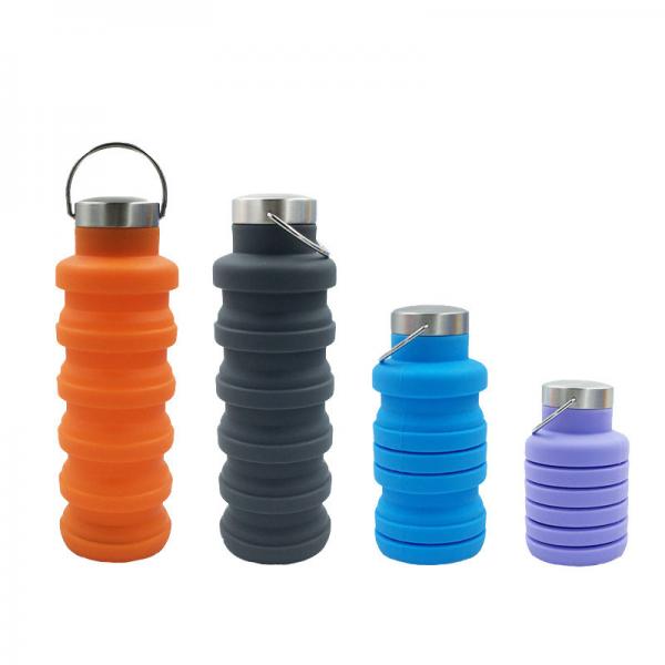 Quality Reuseable Collapsible Water Bottle BPA Free Silicone Foldable Water Bottles For Travel Gym Camping Hiking for sale
