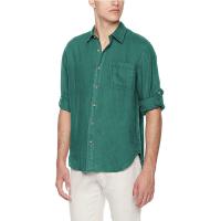 china Solid Green Spread Collar Mens Casual Short Sleeve Shirts Yarn Dyed Fabric Slim Fit