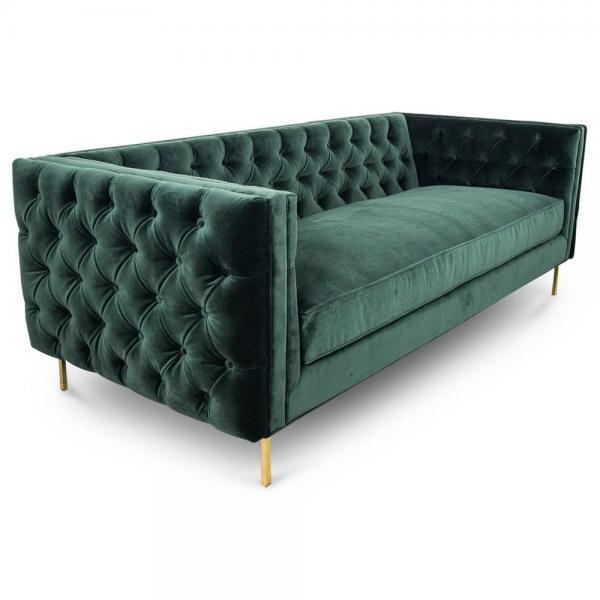 Quality Golden Metal Leg Button Tufted Sofa Sets For Wedding / Living Room , Black Velvet Fabric for sale