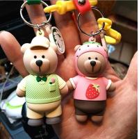 China Custom High Quality 3d Brown Bear Doll Keychain Key Holder With Silicone Wristband, Different Design Available factory