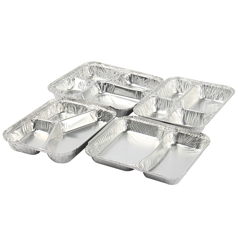 China 800ML Aluminum Foil Lunch Box 230mm*175mm*38mm Wholesales Container Tray Square Pans High Quality 2 Lattice factory