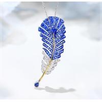 China Brooch Sapphire Virgo Necklace 0.25ct Diamond Feather Pendant factory