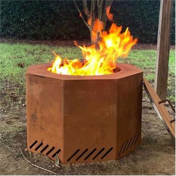 Quality Patio Dual Flame Hexagonal Corten Steel Low Smoke Wood Burning Fire Pit for sale