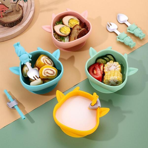 Quality Imp Shape Reusable Silicone Baby Feeding Set Non Slip Bpa Free Bowl Customized for sale