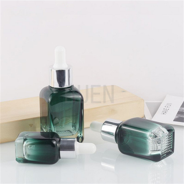 Quality Gradual Green Glass Mini Dropper Bottles Square Non Toxic Buen 1oz for sale