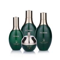 China 50ml 100ml 120ml Oval Green Glass Cosmetic Bottles Skincare Packaging Set For Skin Care for sale