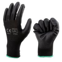China Industrial Black PU Coated Gloves Nylon Builders Grip Palm Coating Hand Gloves factory
