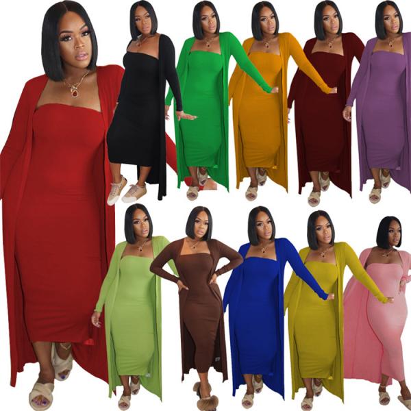 D12328 solid color fall 2021 women clothes 2 piece coat set two piece dress set tee dress