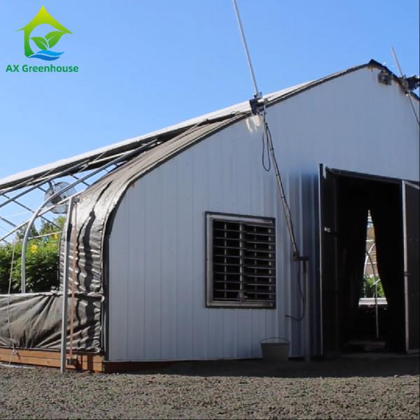 Quality OEM External Light Deprivation Greenhouse 32m-50m Length Blackout System Greenhouse for growing Mariguana for sale