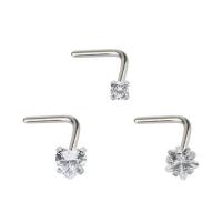 China Round Crystals 20G Surgical Steel Nose Stud L Shape non plated for sale