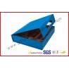 China Sky Blue Print Rigid Board Packaging Boxes , Chocolate damask inner with Plastic handle factory