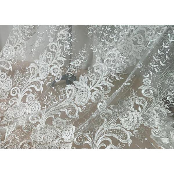 Quality Embroidered Floral Sequin Tulle Lace Fabric For Bridal Couture Polyester Nylon Material for sale