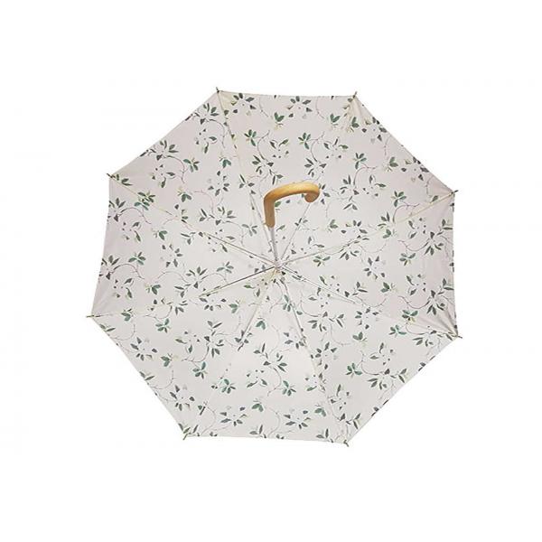 Quality Small Printed Straight Bone Wooden Stick Umbrella , Ladies Automatic Umbrella for sale