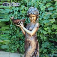 Quality Customized outdoor garden decoration, life-size bronze statue of a bird feeding girl for sale