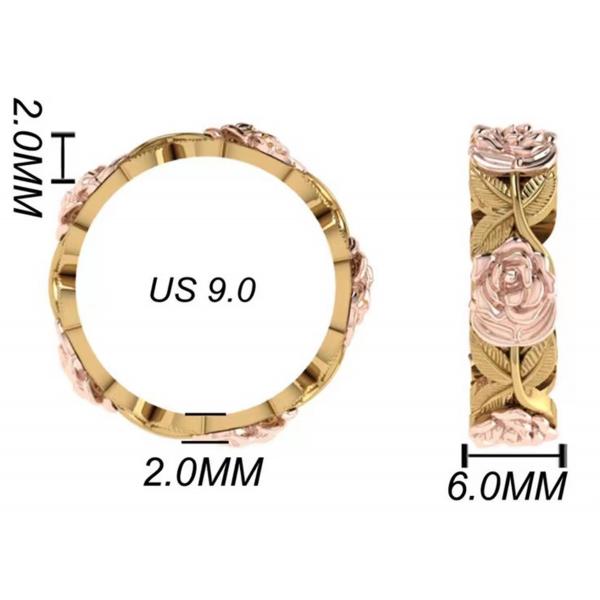 Quality 14K Tri Color Flower And Leaf Engagement Ring Thickness 2mm Width 6mm for sale