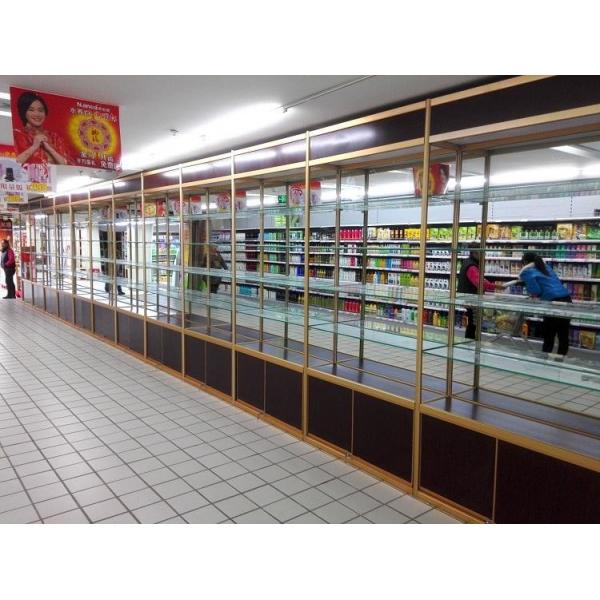 Quality Portable Wheel Shop Display Shelving Lockable Glass Cabinet For Shopping Mall for sale