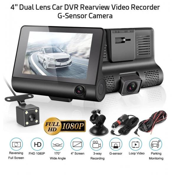 Quality Wide Angle 4inch Digital Car DVR Three Lens Dash Cam Black Box Video Recorder G Sensor for sale