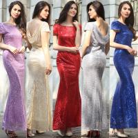 Buy cheap hot sale polyester short sleeve long women Bodycon evening beaded dress with from wholesalers