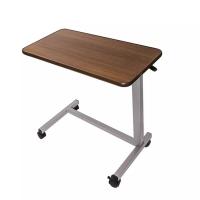 China 19 Speed Walnut Adjustable Over Bed Laptop Table Wood Grain Medical Bedside With Wheels factory