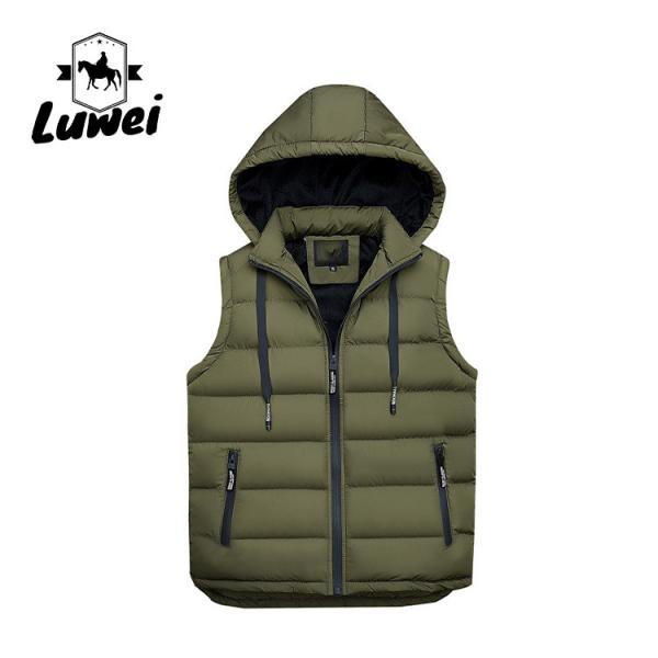 Quality Winter Black Polyester Cotton Thick Hooded Utility Slim Fit Sleeveless Man Cotton Quilted Waistcoat Vest for sale