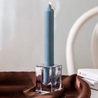 China Mini Square Glass Taper Candle Holder Crystal Clear 4 X 4 X 6cm factory