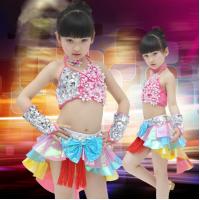 China Children's costume Girls dancing dress veil kids jazz dance sequins performance costume factory