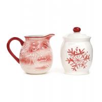 China Christmas Kitchen Brunch Coffee Sugar And Creamer Set Container Ceramic With Lid And Holder factory