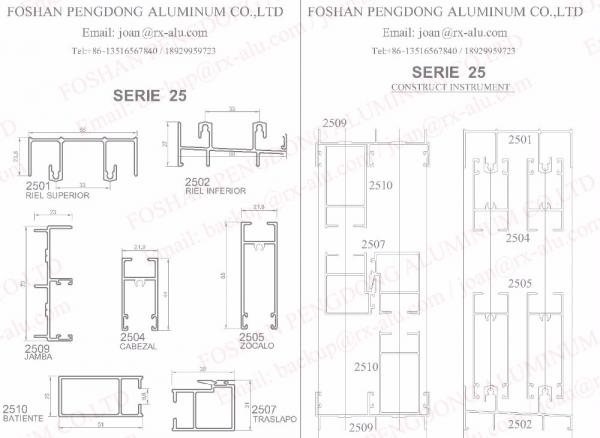 Aluminium Profiles Extrusion For Aluminium Frame Window Color Plata Silver Natural Serie 25
