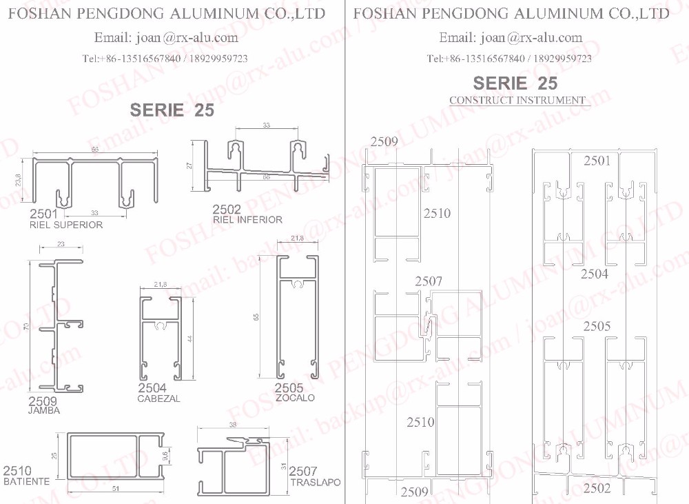 Aluminium Profiles Extrusion For Aluminium Frame Window Color Plata Silver Natural Serie 25