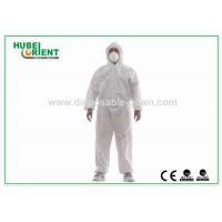 Quality Durable Cleanroom SMS Disposable Hooded Coveralls 50gsm Zipper Front for sale
