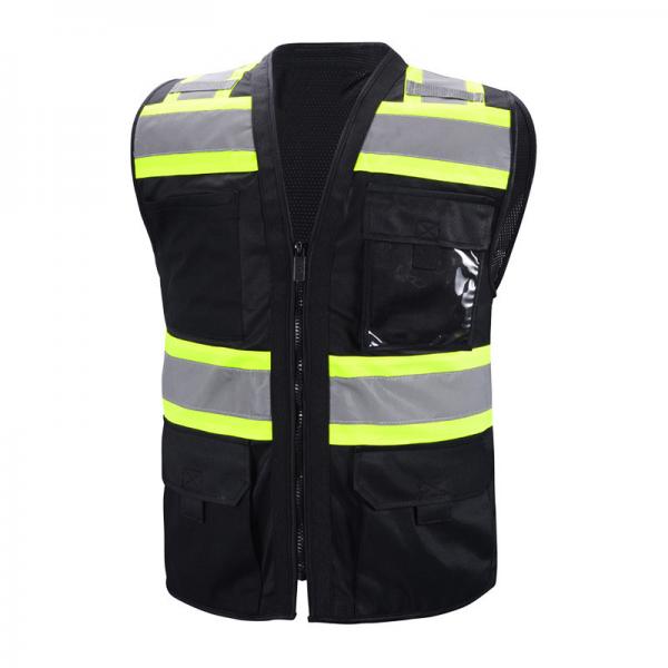 Quality Mesh Design Black Reflective Safety Vests With Zipper Closure Option for sale