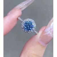 China lab created Blue Round Cut Engagement Ring Man Made Diamond Rings IGI Certified factory