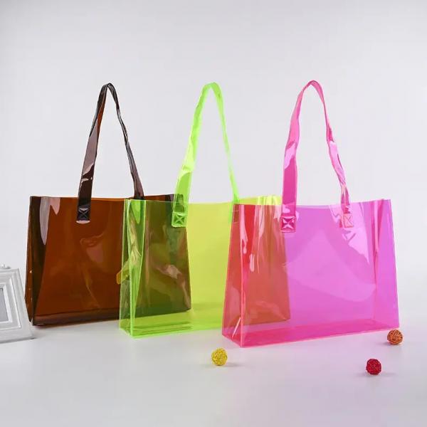Quality Pink Orange Clear PVC Tote Bag Yellow Clear Mini Tote for sale