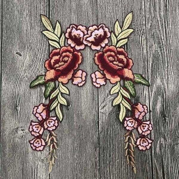Quality Colourful Floral Embroidered Applique Patches , Polyester Sew On Flower Appliques for sale