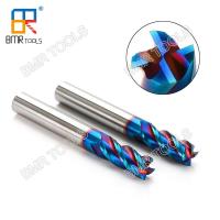 China NaNo Blue Coating HRC63 4Flute 10 x 75 Square Solid Carbide End Mill Cutter for stainless steel milling for sale