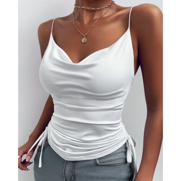 Quality Tight Sexy White Suspenders Solid Color Deep V Neck Camisole Draw Rope Casual Small Vest for sale